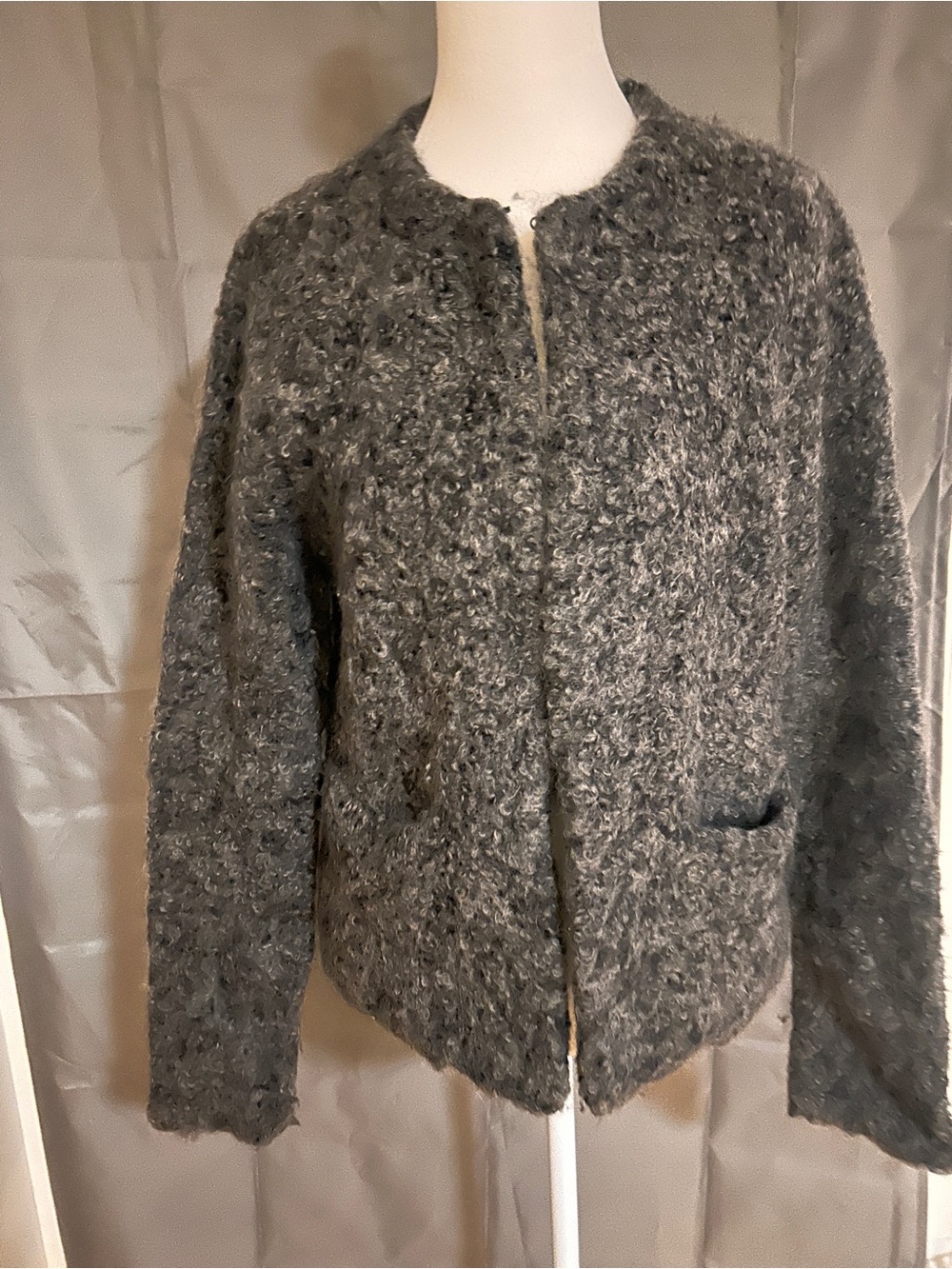 Textured Dark Gray Bouclé Jacket - Women's Tailored Open Front